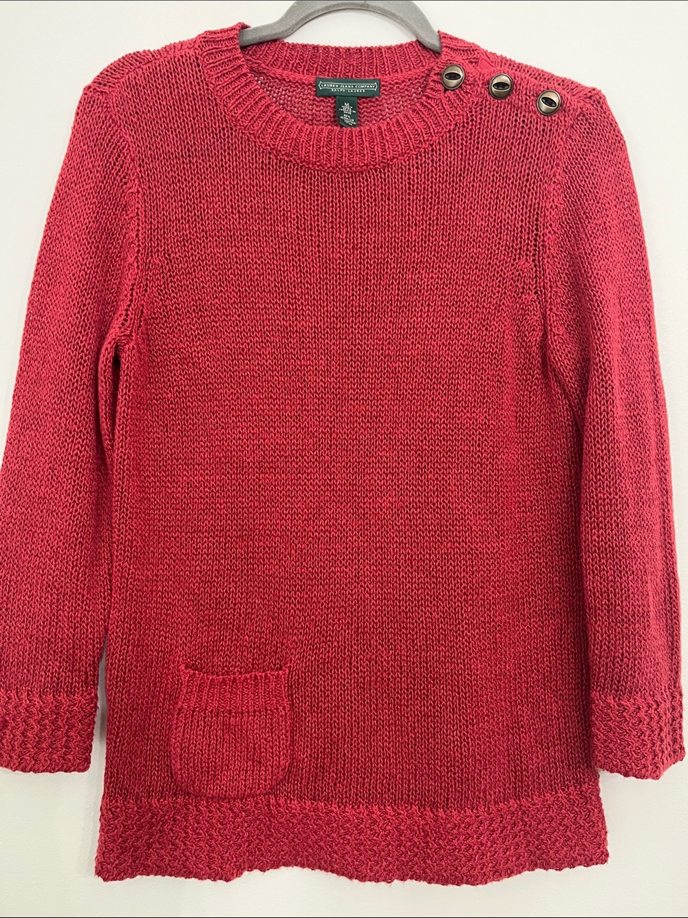 Lauren Jeans Co Ralph Lauren Red Crewneck Pullover Sweater Linen Cotton Womens M